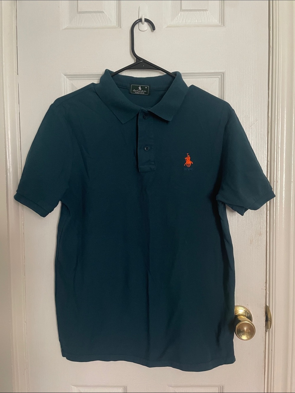 Polo Club Men’s Polo Shirt Teal Orange Logo 100% Cotton Size M